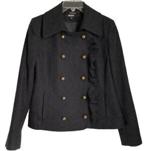 DKNY CHARCOAL GRAY DOUBLE BREASTED WOOL BLEND JACKET SIZE 10‎